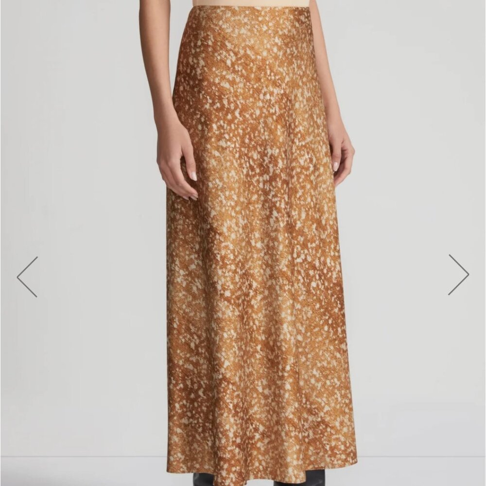 NWT Lafayette 148 Floating Leaves Print Textured Silk Satin Skirt size 16